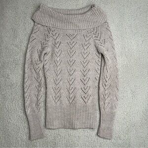 Wet Seal gray off shoulder knit sweater long sleeve size S slouchy cozy Y2K